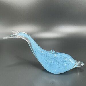 Venetian Art Glass Dolphin Fish Figurine Paperweight Blue Clear Edges Italian